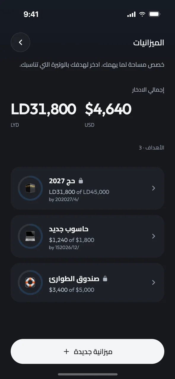 قائمة أهداف الادخار