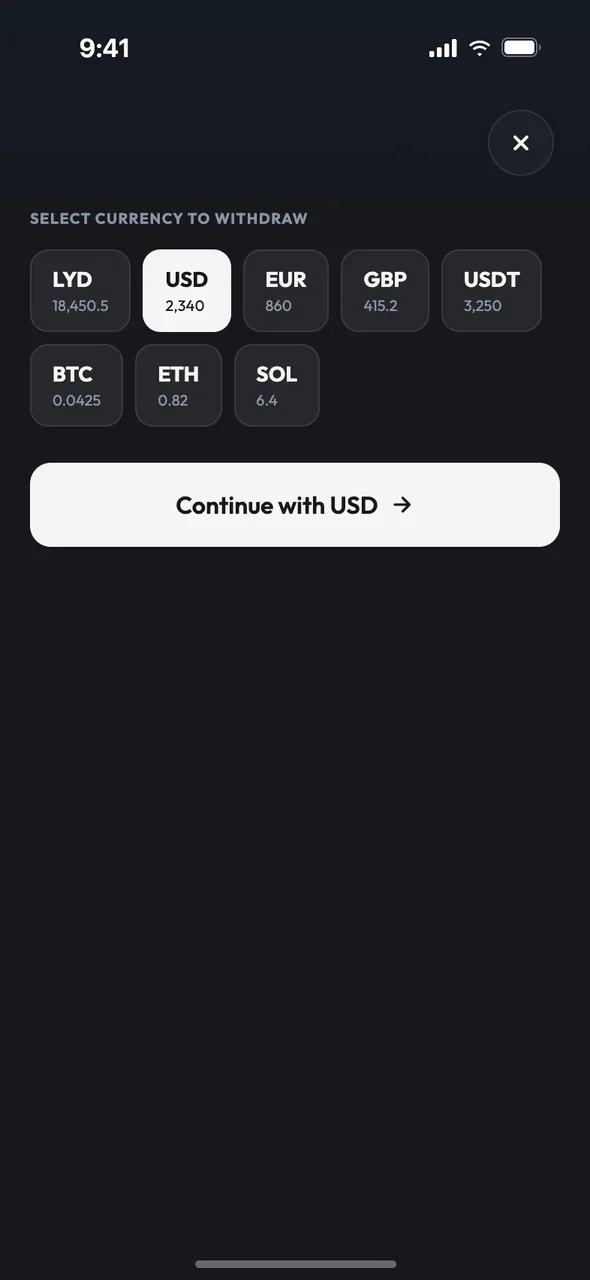 Choosing a currency to withdraw in the tazdan app